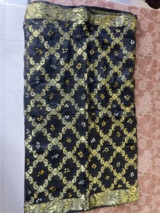 Pure Black Duppata With Banarasi Design