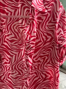 Vibrant Red Zebra Print Button-Up Shirt
