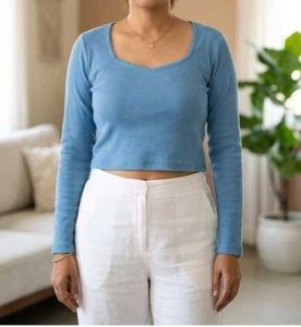 Blue Long Sleeve Crop Top