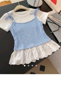 Cute Blue Gingham Layered Top