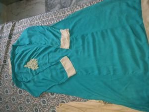 Teal Embroidered Kurti Set