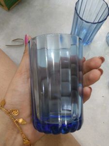 Set of 6 Blue Ribbed Glass Tumblers