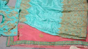 Elegant Teal &amp; Gold Embroidered Outfit