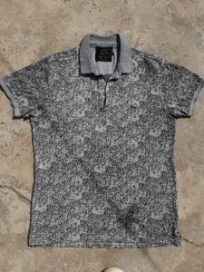 Stylish Grey Printed Polo T-Shirt