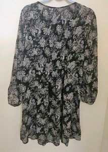 Black Sheer Floral Midi Prairie Chic Dress