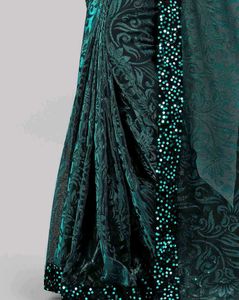 Teal Jacquard Saree with Sequins