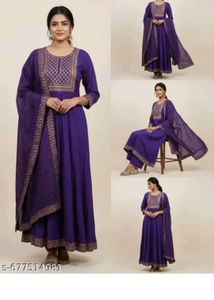 Elegant Purple Kurta Set with Pants &amp; Dupatta
