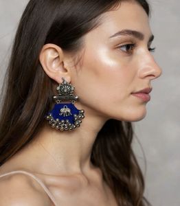 Elephant Charm Drop Earrings - Blue