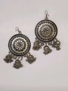Big Silver Mandala Jhumka drop earring