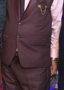 Men's Maroon Waistcoat 3 Suit Set