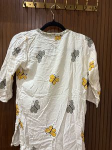 White Kurta with Butterfly Print