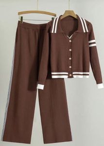 Brown Knit Cardigan &amp; Wide Leg Pants Set