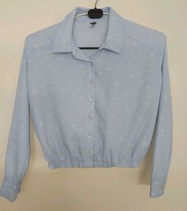 Light Blue Printed Cropped Shirt