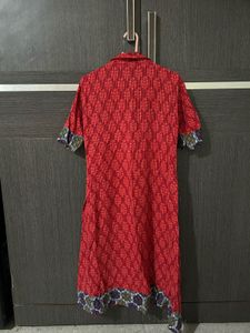 Red Printed Anarkali Cotton Kurti | Ethnic Wear