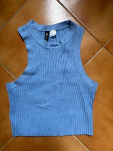 H&M Blue Ribbed Sleeveless Crop Top