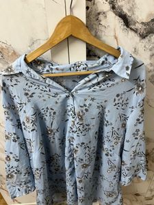 Light Blue Floral Print Tunic Top