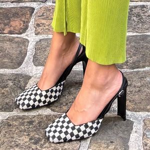Embellished Sparkly Checkered Slingback Heels