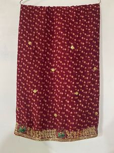 Maroon Bandhani Saree with Gold Border