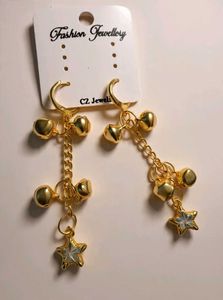 Gold Tone Bell &amp; Star Dangle Earrings