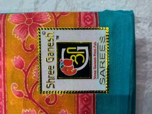 Beautiful Teal Floral Saree with Free Cotton Towel