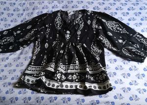 Boho Black & White Print Tunic Top