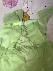Light Green Puff Sleeve Corset Dress