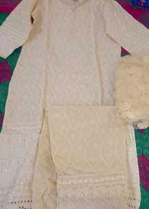 Elegant White Chikankari Kurta Set