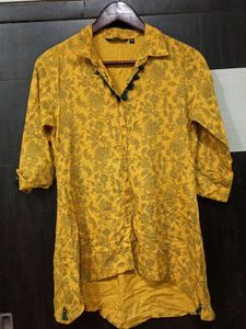 Yellow Kurti with Black Print