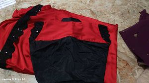 Red Satin Saree with Black Border