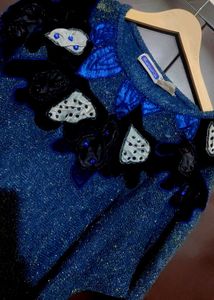 Blue Embellished Winter Top For 36 Bust