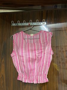 Pink Striped Sleeveless Cropped Top