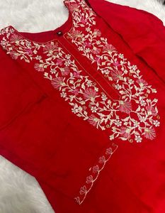 Red Embroidered Kurta Set