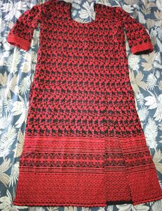 Black & Red Embroidered Full Kurta❤️