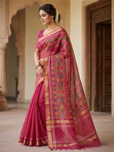 Elegant Pink Woven Silk Saree