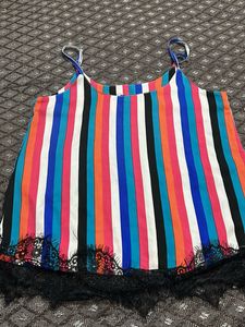 Striped Cami Top with Lace Trim