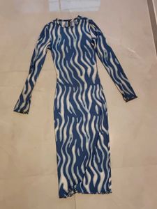 Blue & White Zebra Print Midi Dress
