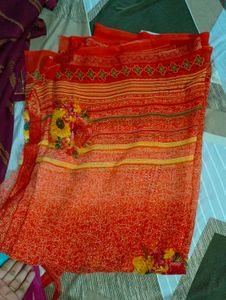 Beautiful Orange Floral Saree