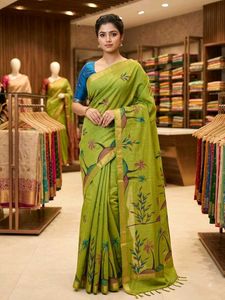 Beautiful Green Saree with Bird Print