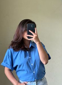 Blue Oversized Button-Up Shirt