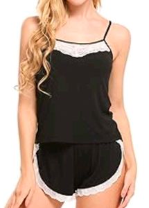 Black Lace Pajama Sexy Shorts Set