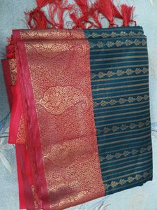 Beautiful Teal & Red Semi silk saree