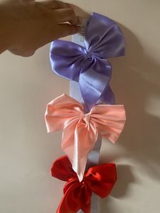 3 bows hair clips red peach lilac
