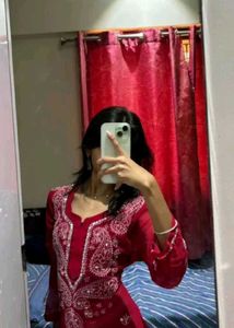 Embroidered Red Kurta