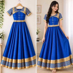 Royal Blue Ethnic Gown with Gold Trim