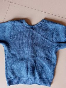 Blue Textured Cropped Sweater