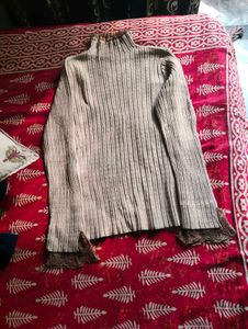 Ribbed lace Knit Mock Neck Sweater