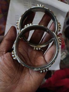 Metal Stone Bangles With Pearl