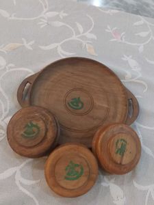 Handcrafted Wooden Serving Bowl Set with Tray