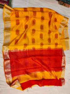 Vibrant Yellow Saree with Red Pallu / Drape