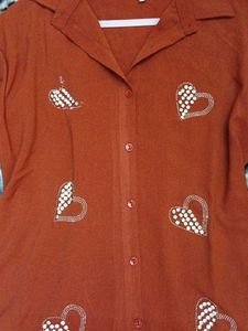 Chic Rhinestone Heart Button-Up Shirt
